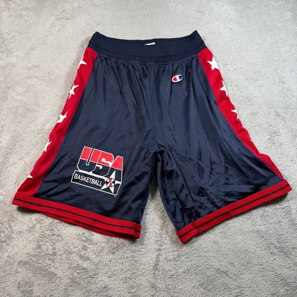 Vintage Champion Team USA Basketball Shorts Mens Medium Blue Dream Team 90s